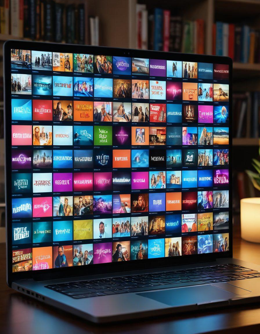 A sleek, modern laptop with an inviting glow coming from the screen, revealing an endless library of vibrant, high-definition adult video thumbnails. The background is a luxurious, softly lit room with an air of sophistication. Ensure the screen’s content is suggestive but tasteful, respecting viewer regulations. photorealistic. vibrant colors.